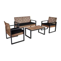 4-Piece Patio Furniture Set Outdoor Balcony Porch Garden Backyard Lawn Furniture Acacia Wood Table Top, Morden Black And Light Brown 29 4-Piece Patio Furniture Set Outdoor Balcony Porch Garden Backyard Lawn Furniture Acacia Wood Table Top, Morden Black And Light Brown -Bold Design Store GUEST ef1638c6 0766 4460 aaef a5c70c35105c