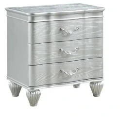Landmark Traditional Style 3-Drawer Night Stand With Metal Drawer Pulls Made With Wood In Silver Same As G150109016 (NJ Inventory)