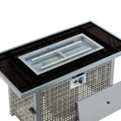 43" Propane Gas Fire Pit Table, 60000 BTU Rectangular Open Weave Wicker Fire Pit With Glass Wind Guard For Outside Patio Deck Garden Backyard - Grey -Bold Design Store GUEST eff34ae8 4cf6 42ad 81c8 cfd6287b365d