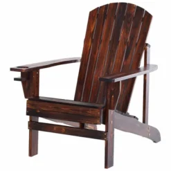 Outsunny Wooden Adirondack Chair, Outdoor Patio Lawn Chair With Cup Holder, Weather Resistant Lawn Furniture, Classic Lounge For Deck, Garden,Brown -Bold Design Store GUEST f0183f60 b391 4a9c 941d c4b1b2c1ad02
