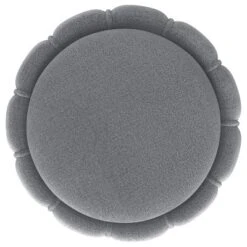 1pc Round Upholstered Ottoman Pouf Grey Velvety Soft Upholstery Vertical Ribbing Hourglass Silhouette Wide Metal Band Footrest Seat Makeshift Table -Bold Design Store GUEST f064e9ca 5ed5 4e80 9ebb e70105e9c183
