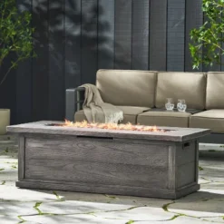 56" Outdoor 50,000 BTU Rectangular MgO Concrete Propane Fire Pit, Grey Wood Pattern (Tank Cover Not Included) -Bold Design Store GUEST f0fce0af 8d08 427b 8809 8b48aa1c5649