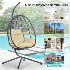 Egg Chair With Stand Indoor Outdoor Swing Chair Patio Wicker Hanging Egg Chair Hanging Basket Chair Hammock Chair With Stand For Bedroom Room Balcony -Bold Design Store GUEST f1dcc8c4 60f7 4500 8ca4 8a175a278cf2