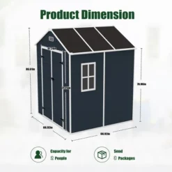 6*6ft Resin Storage Shed, High Quality Pp Material, Rust And UV Proof, Large Storage Space, 12mm Thick Pp Board, HD Window Lighting Dark Gray -Bold Design Store GUEST f2ae1c17 1407 4ab9 b89b 52fb6df2f7fd