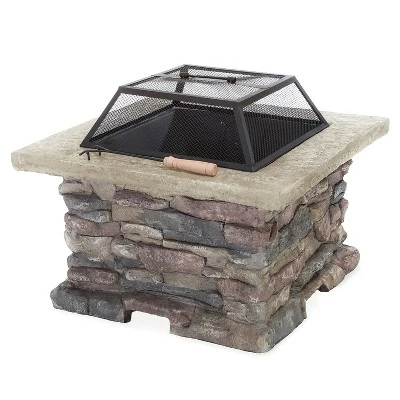 28" MGO Wood Burning Outdoor Fire Pit With Lid - Natural Stone 2 28" MGO Wood Burning Outdoor Fire Pit With Lid - Natural Stone - Image 2