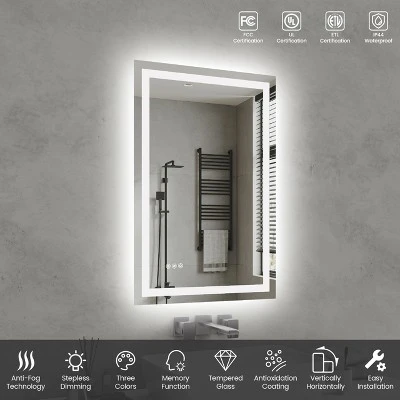 24in*36in LED Bathroom Mirror,Front-Lit And Back-Lit, Stepless Dimmable, 3 Colors CRI90+, Brightness Memory, Shatter-Proof,Anti-fog LED Vanity Mirror 1 24in*36in LED Bathroom Mirror,Front-Lit And Back-Lit, Stepless Dimmable, 3 Colors CRI90+, Brightness Memory, Shatter-Proof,Anti-fog LED Vanity Mirror