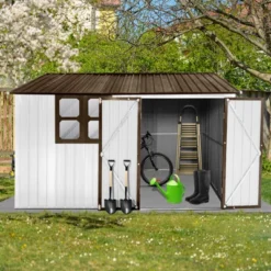 Metal Garden Sheds 10ftx8ft Outdoor Storage Sheds White+coffee With Window -Bold Design Store GUEST f3f0cbb9 1c52 48c7 9949 84441af45368