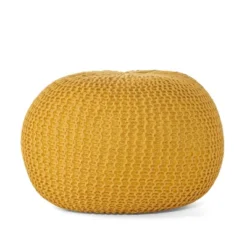 Bordeaux Knitted Cotton Round Pouf, Yellow -Bold Design Store GUEST f422e083 1cfd 4590 8827 c71d092563ec
