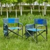 2-piece Padded Folding Outdoor Chair With Storage Pockets,Lightweight Oversized Directors Chair For Outdoor Camping, Picnics And Fishing