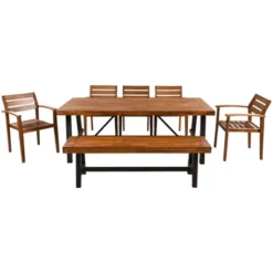 GO Outdoor Wood Dining Set For 7-8 Person, Outdoor Dining Furniture With Removable Cushions, Ergonomic Chairs And Bench, Thicker Table, Nature -Bold Design Store GUEST f4d497d2 e020 441b 8683 823409d1923f