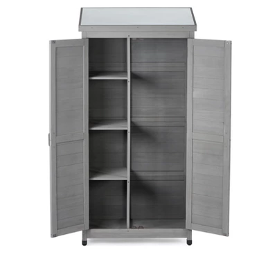 Outdoor Storage Cabinet And Metal Top,Garden Storage Shed,Outdoor 68 Inches Wood Tall Shed For Yard And Patio 8 Outdoor Storage Cabinet And Metal Top,Garden Storage Shed,Outdoor 68 Inches Wood Tall Shed For Yard And Patio - Image 8