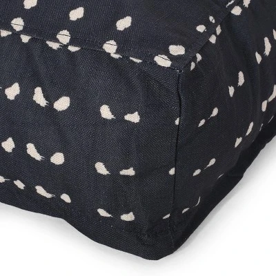 Dalm Fabric Square Pouf, Dark Blue And White 4 Dalm Fabric Square Pouf, Dark Blue And White - Image 4