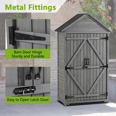 Outdoor Storage Cabinet, Garden Wood Tool Shed, Outside Wooden Shed Closet With Shelves And Latch For Yard 39.56"x 22.04"x 68.89" 5 Outdoor Storage Cabinet, Garden Wood Tool Shed, Outside Wooden Shed Closet With Shelves And Latch For Yard 39.56"x 22.04"x 68.89" - Image 5