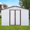 Metal Garden Sheds 12ftx10ft Outdoor Storage Sheds White+coffee
