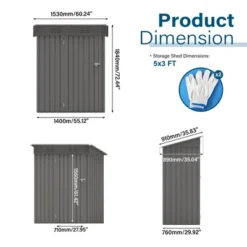 5X3 FT Outdoor Storage Shed, Tool Shed With Pitched Roof And Lockable Door Compact Metal Tool Shed For Garden, Backyard, Patio,Bike Storage, Gray -Bold Design Store GUEST f9cd2df9 d4a6 481a 8ecc 14e38671e289