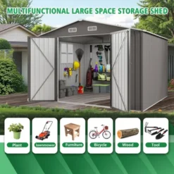10x12FT Outdoor Storage Shed Large Metal Garden Shed With Double Door Two Window Waterproof Tool Shed For Backyard Patio Lawn Poolside ,Grey -Bold Design Store GUEST fa4bb18c 01ae 4f5b 8920 f01e59508cfc