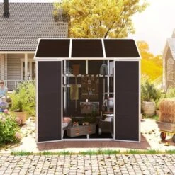8*7ft Outdoor Storage Shed, Outdoor Resin Shed With Two-Window And Double-Door, Plastic Shed With Floor For Garden, Patio, Yard, Lawn (Dark Gray) -Bold Design Store GUEST fb33d04a b948 4f06 8ffc a6ca07e4145f