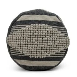 Diamond Handcrafted Fabric Cylindrical Pouf, Beige And Dark Grey -Bold Design Store GUEST fc841be7 486d 475c 8755 a0b570767a4c