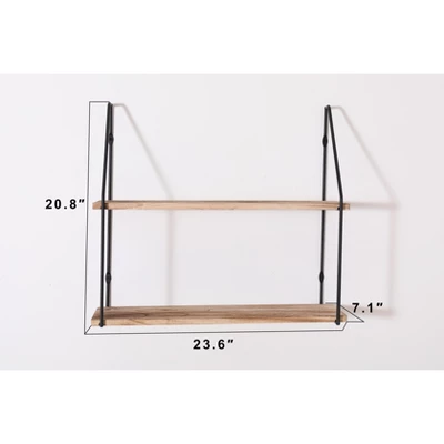 Floating Shelf With Metal Brackets, Wall Mounted Rustic Wood Wall Storage, Various Decorations Hanging Display (2-Tier ¨C Natural Wood) 2 Floating Shelf With Metal Brackets, Wall Mounted Rustic Wood Wall Storage, Various Decorations Hanging Display (2-Tier ¨C Natural Wood) - Image 2