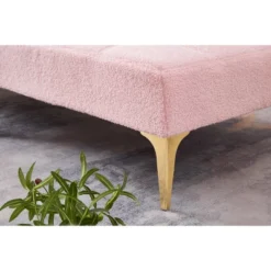 Convertible Single Sofa Bed Futon With Gold Metal Legs Teddy Polyester (Pink) -Bold Design Store GUEST fe8b4e01 70c4 45ae 95af 8d492b1edae9
