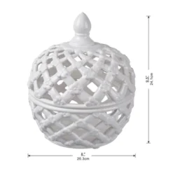 D8x9.5in White Ceramic Lidded Jar With Lattice Design 17 D8x9.5in White Ceramic Lidded Jar With Lattice Design -Bold Design Store GUEST ffd984fd f6bd 4dab ab24 2c93387dd314