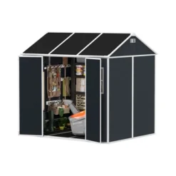 8*7ft Outdoor Storage Shed, Outdoor Resin Shed With Two-Window And Double-Door, Plastic Shed With Floor For Garden, Patio, Yard, Lawn (Dark Gray) -Bold Design Store GUEST fff02884 fe46 412a 835e 917f4cb15bea